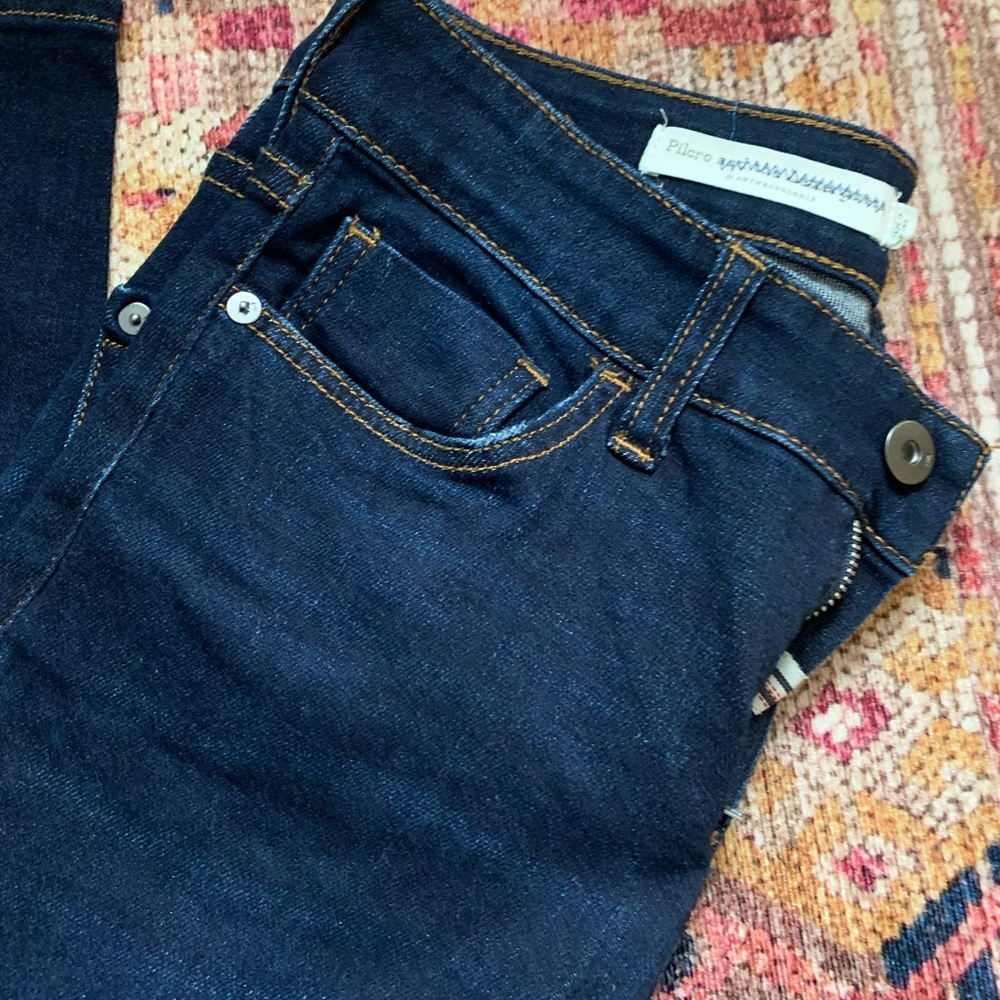 Pilcro and the letterpress dark wash mid rise skinny jeans